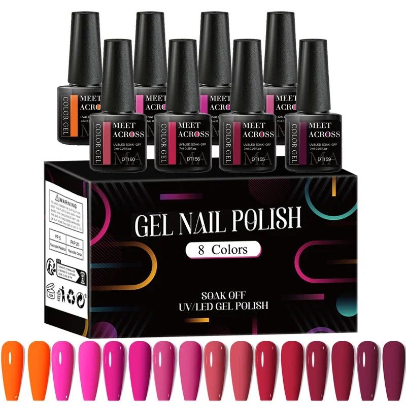 8 unids/set de esmalte de uñas de Gel fluorescente, barniz de Gel semipermanente colorido para decoración de uñas, suministros de manicura para uñas