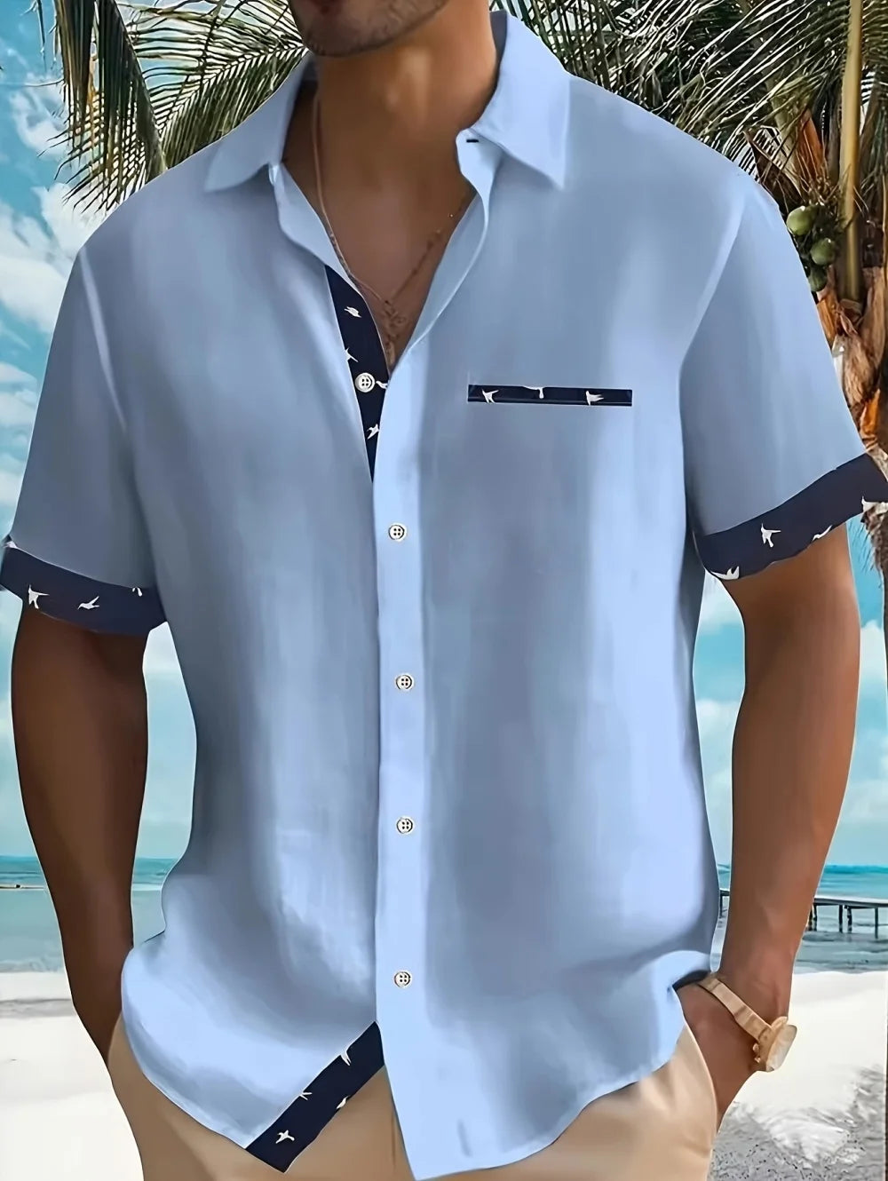 Camisa Ligera con Botones para Hombre, Estampado Retro, Manga Corta, Estilo Casual, Secado Rápido, Ropa Hawaiana para Vacaciones