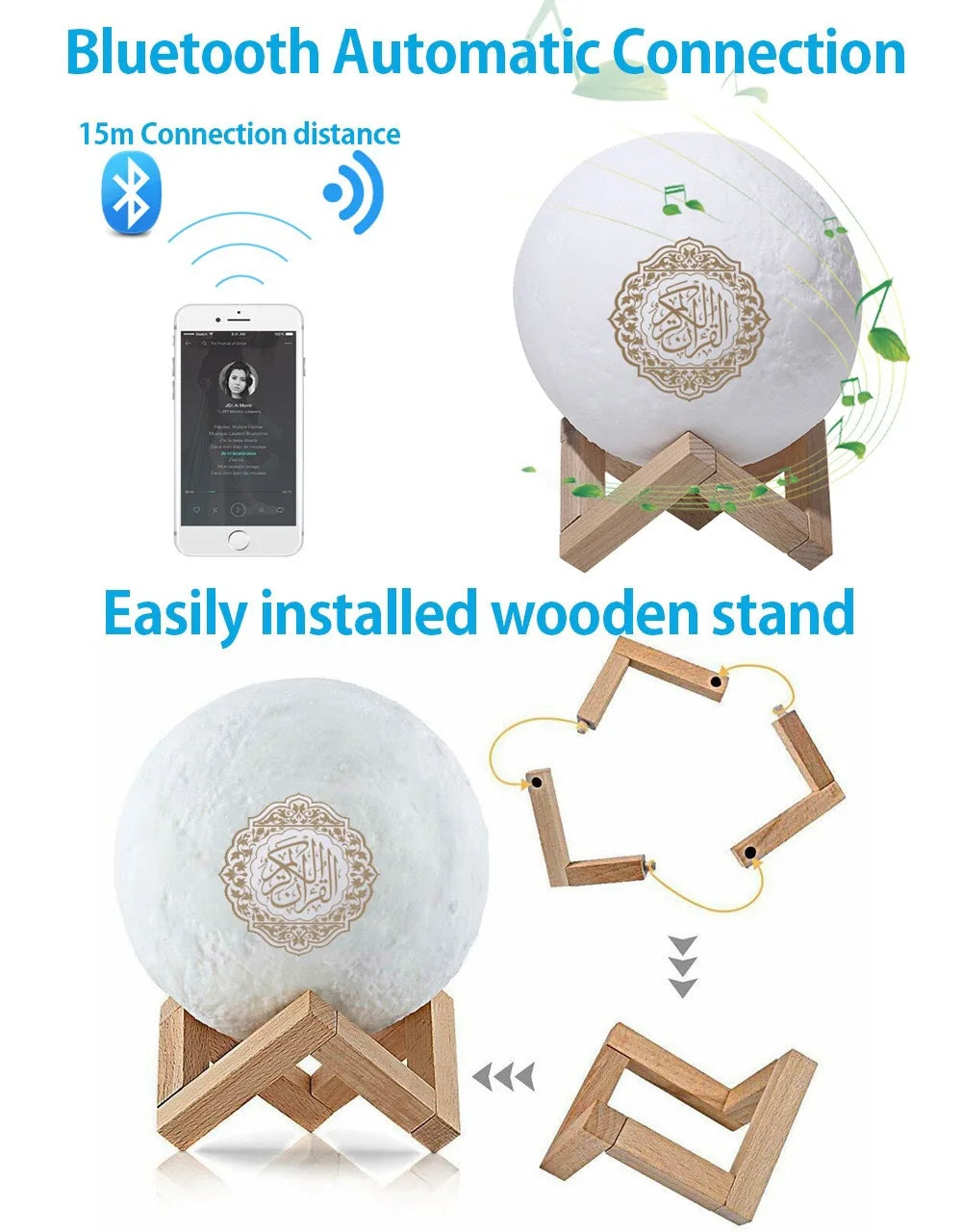 Azan-luz nocturna musulmana, Corán, portátil, inalámbrico, Caixa De Som, Altavoz Bluetooth, caja De sonido De música, lámpara sagrada Blutooth, Mini deflector