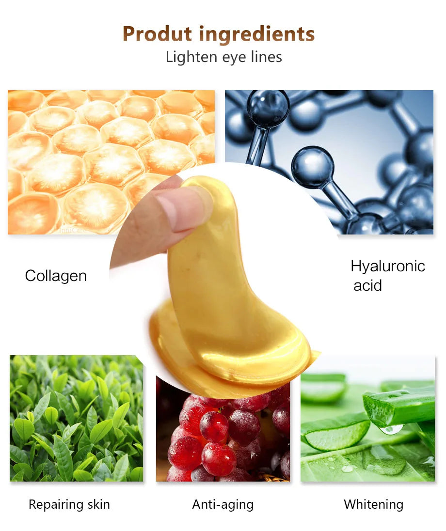 100 Uds = 50 pares de mascarilla de colágeno dorado para el cuidado de la piel antienvejecimiento anti ojeras eliminar la hinchazón parches hidratantes para los ojos cuidado de la piel