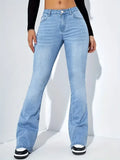 Pantalones vaqueros elásticos acampanados con bigote para mujer, pantalones vaqueros grises de cintura alta con parte inferior acampanada, pantalones largos Punk clásicos Y2K para mujer