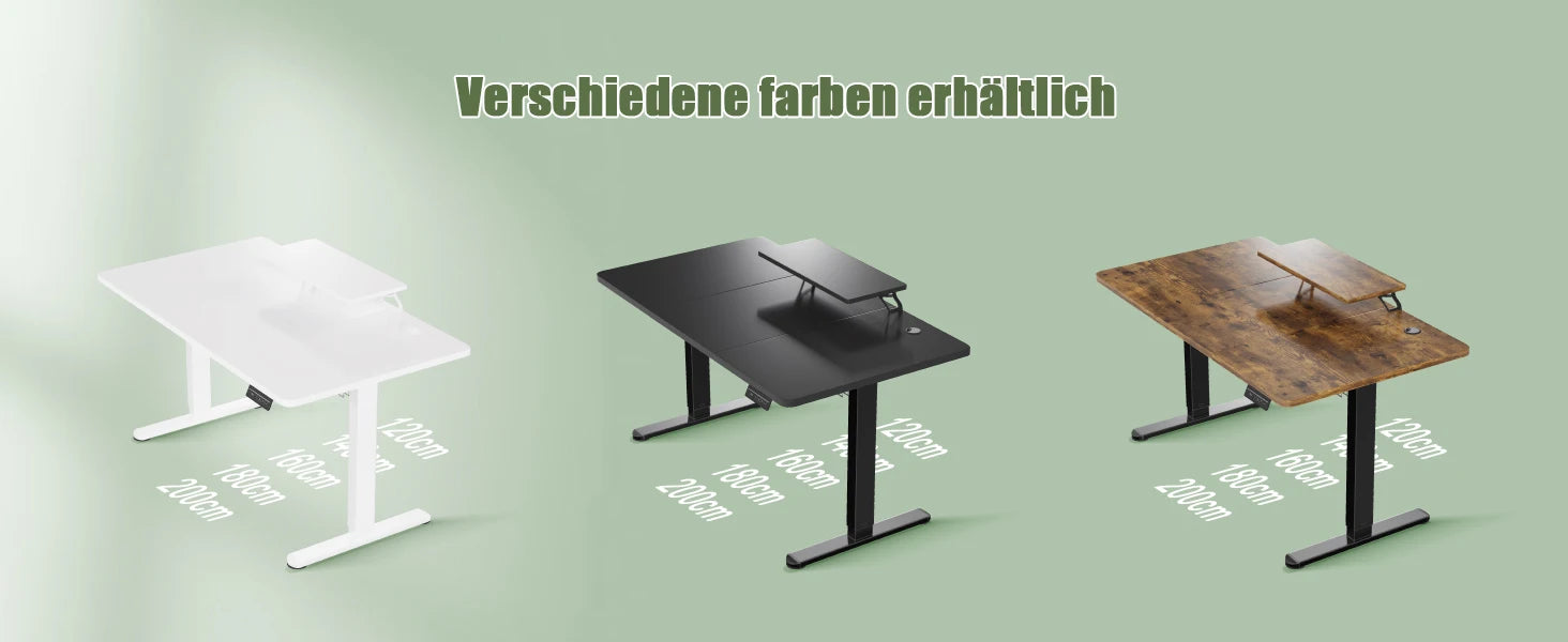 Devoko Escritorio eléctrico de altura ajustable 120 × 60 cm con soporte para monitor Asiento ergonómico Escritorio de pie (blanco)