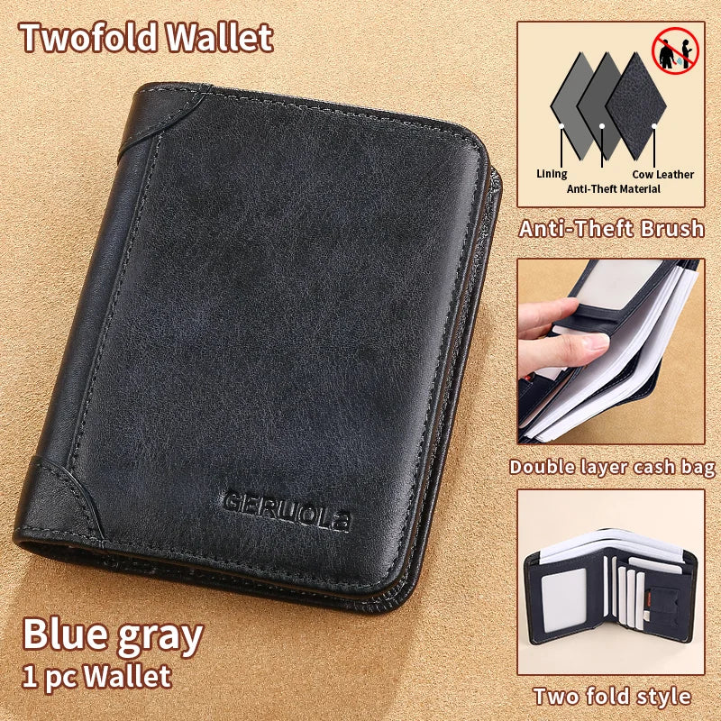 GERUOLA Cartera delgada de cuero genuino con protección RFID para hombre, tarjetero multifuncional para identificación y tarjeta de crédito, color marrón oscuro con adornos