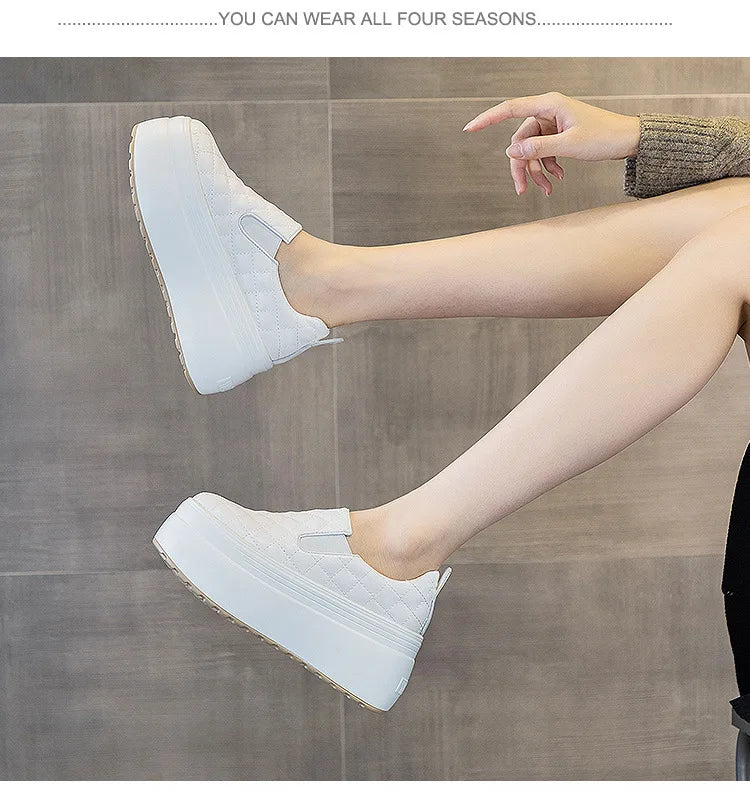 2025 zapatos de cuña de plataforma primavera otoño cabeza redonda Color sólido zapatillas gruesas Casual Slip on mocasines femeninos