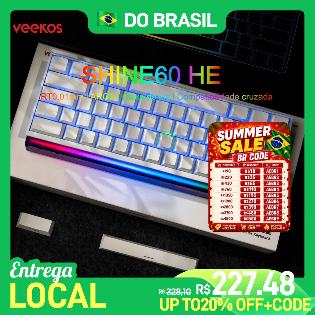 Teclado Veekos Shine60 60% AGRB con Lightbox rt0.01 mm interruptor magnético 8K tipo C con cable e-sports Gaming Teclado mecánico