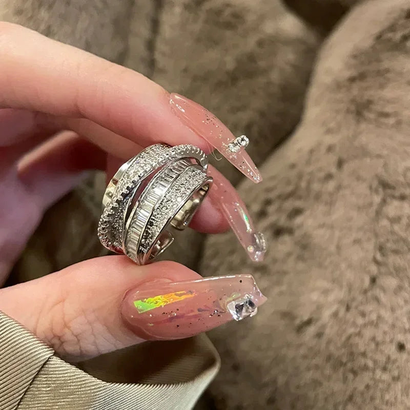 Anillos con forma de bola de diseño Irregular de tres capas con personalidad de Metal Punk exagerada para mujer, anillos ajustables simples a la moda, regalo