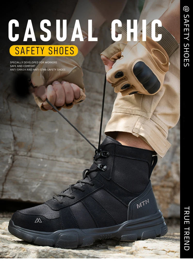 Zapatos de seguridad ligeros y transpirables para hombre, puntera de acero, zapatos de trabajo antigolpes, botas de seguridad indestructibles antipinchazos