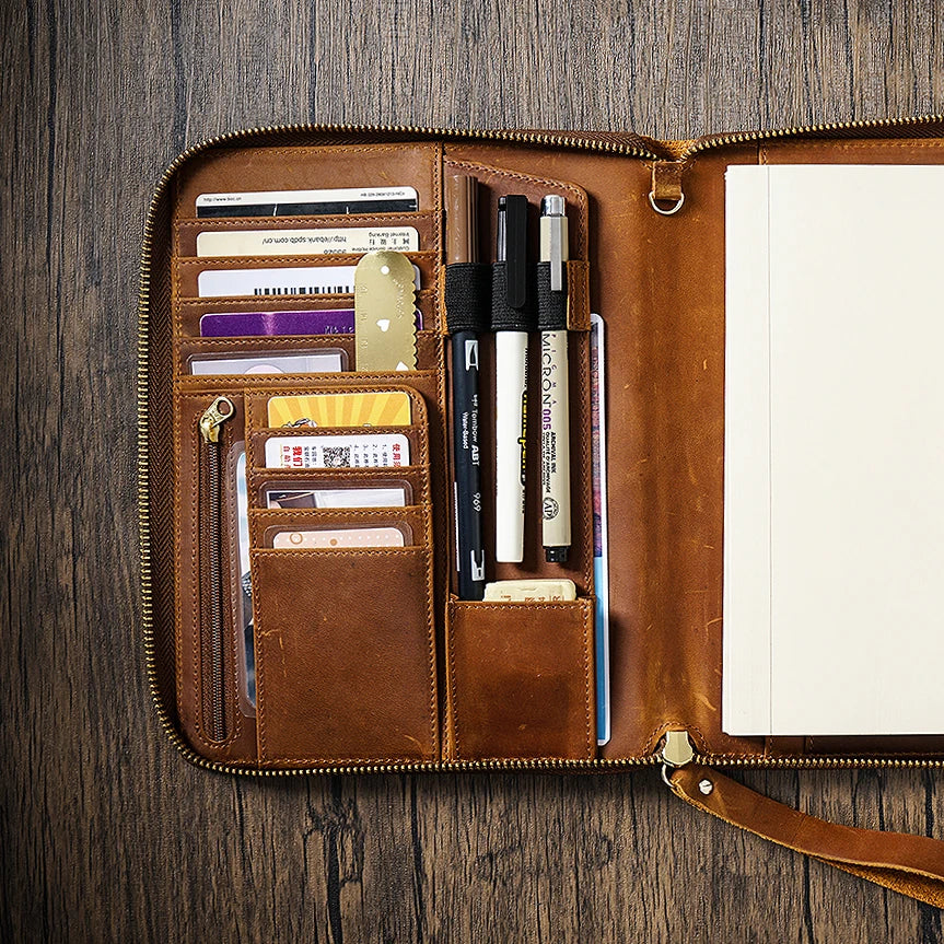 Cuaderno A5 de cuero con cremallera para Hobonichi Cousin Leuchtturm 1917, cuaderno de lujo con cremallera, organizador, cubierta de planificador