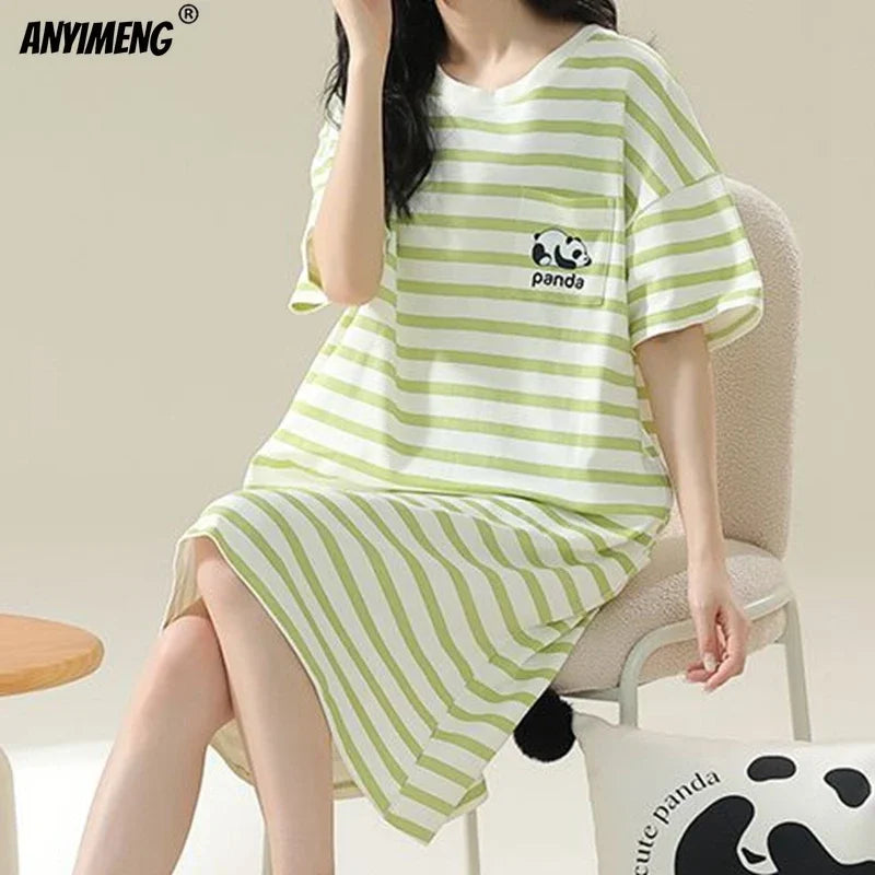 100% ALGODÓN! Camisón de verano para mujer de talla grande M-4XL, nuevo camisón antibacteriano HQ, camisón de manga corta, vestido informal