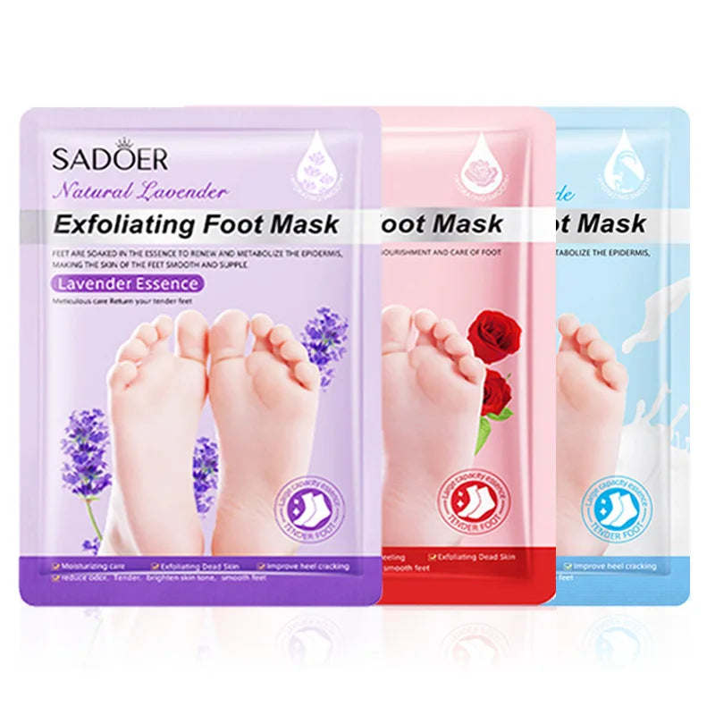 3 pares SADOER mascarilla de lavanda para pies mascarilla exfoliante de pies hidratante antienvejecimiento pies pedicura exfoliante pies cuidado de la piel