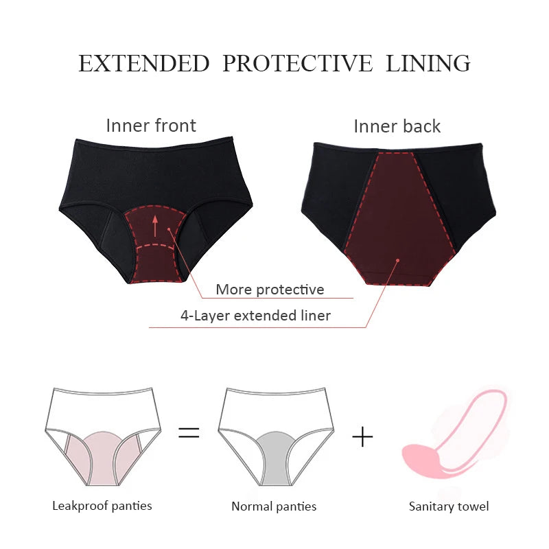 Bragas menstruales absorbentes de 4 capas a prueba de fugas para mujer, pantalones fisiológicos de flujo pesado, calzoncillos posparto de algodón de talla grande