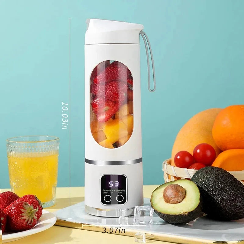 Exprimidor de frutas portátil de 10 hojas, capacidad de 450ml, 3 engranajes, licuadora recargable por USB, trituradora de hielo para batidos y batidos, taza exprimidora
