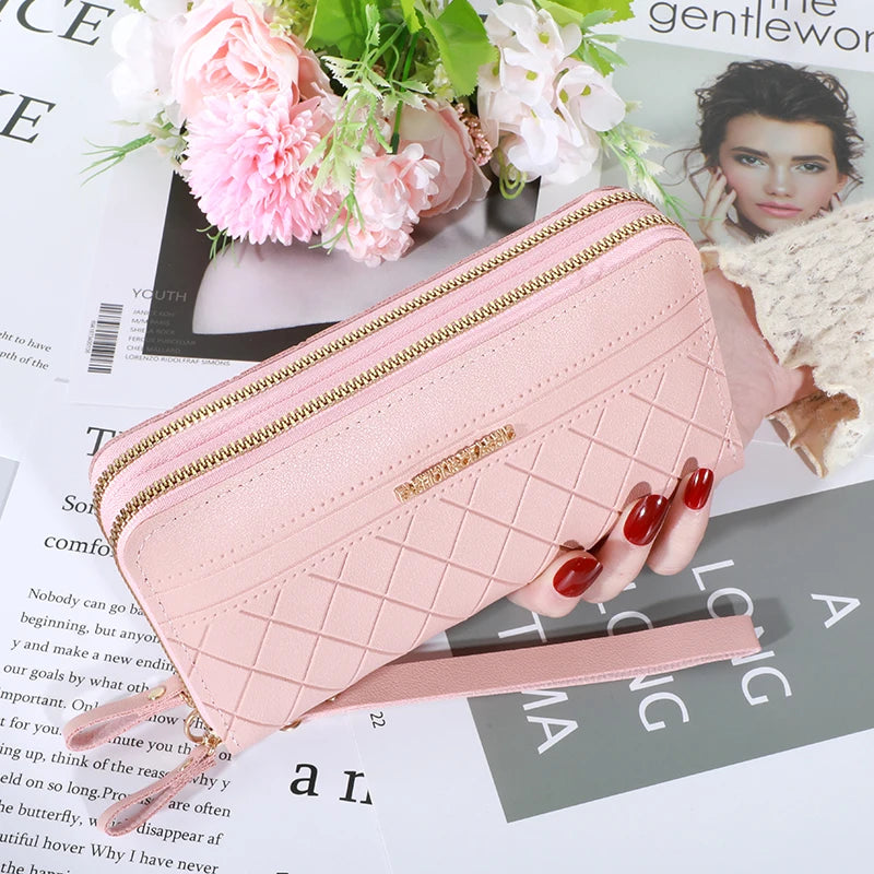 Cartera larga para mujer, monederos con borlas, tarjetero, billeteras con doble cremallera, bolso de mano de cuero Pu, bolso de lujo para dinero y teléfono