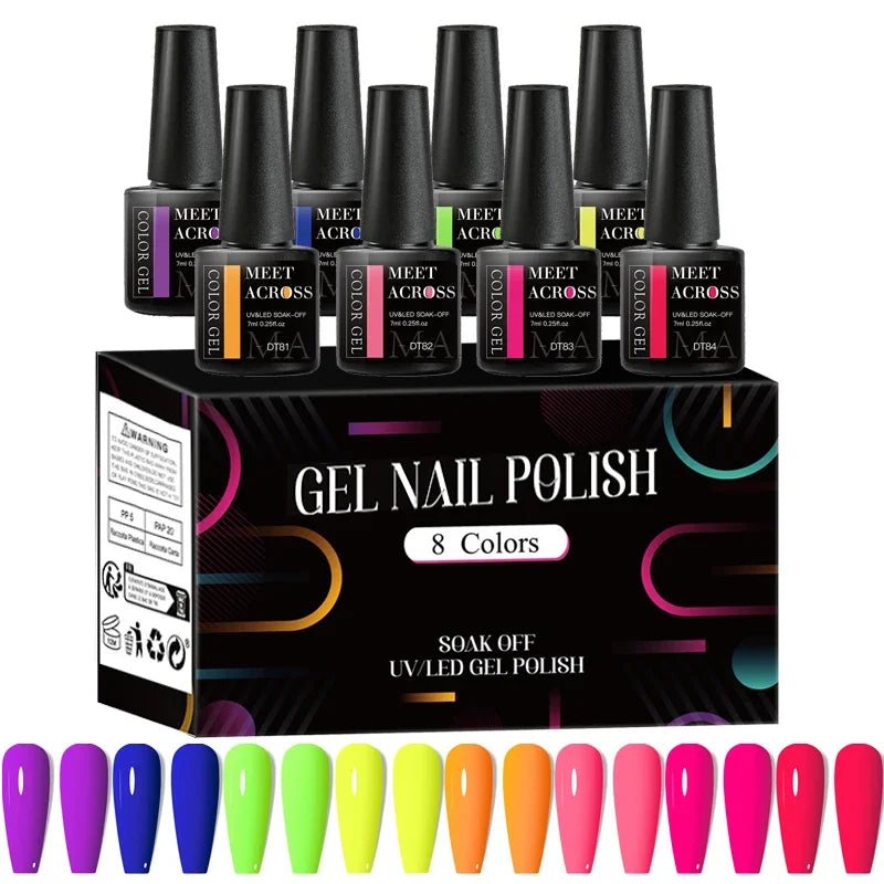 8 unids/set de esmalte de uñas de Gel fluorescente, barniz de Gel semipermanente colorido para decoración de uñas, suministros de manicura para uñas