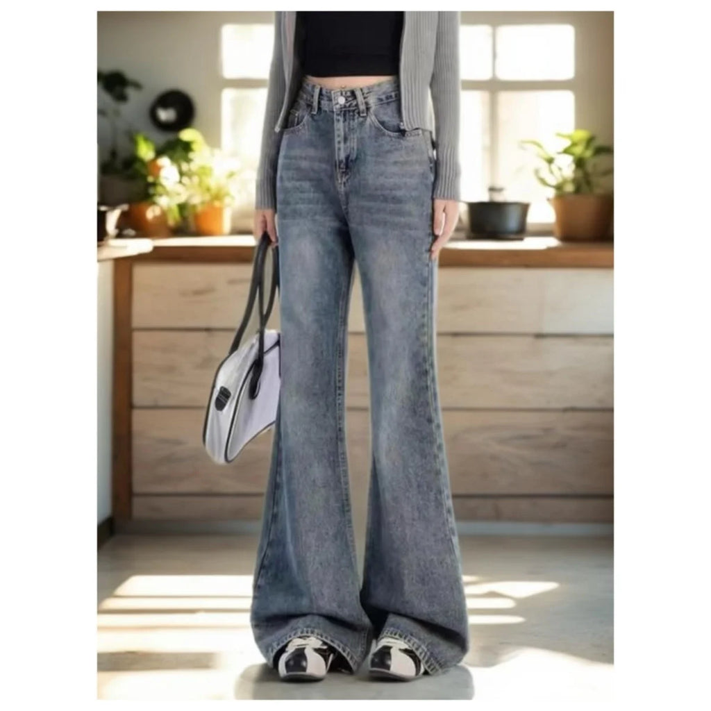 Jeans de Cintura Alta para Mujer, Estilo Retro Americano, Pantalones Vaqueros Casuales, Estilo Chica Moderna, Pantalones Largos Versátiles para Uso Diario