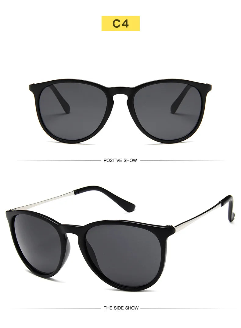 Gafas de sol clásicas con montura metálica populares, gafas de sol redondas para hombres y mujeres, gafas de sol con película reflectante para hombres y mujeres ﻿