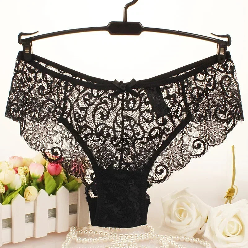 Bragas de encaje sexis de talla grande, lencería para mujer, bragas de encaje transparente transpanrent brillantes, talla grande brasileña femenina S M L XL de talla grande