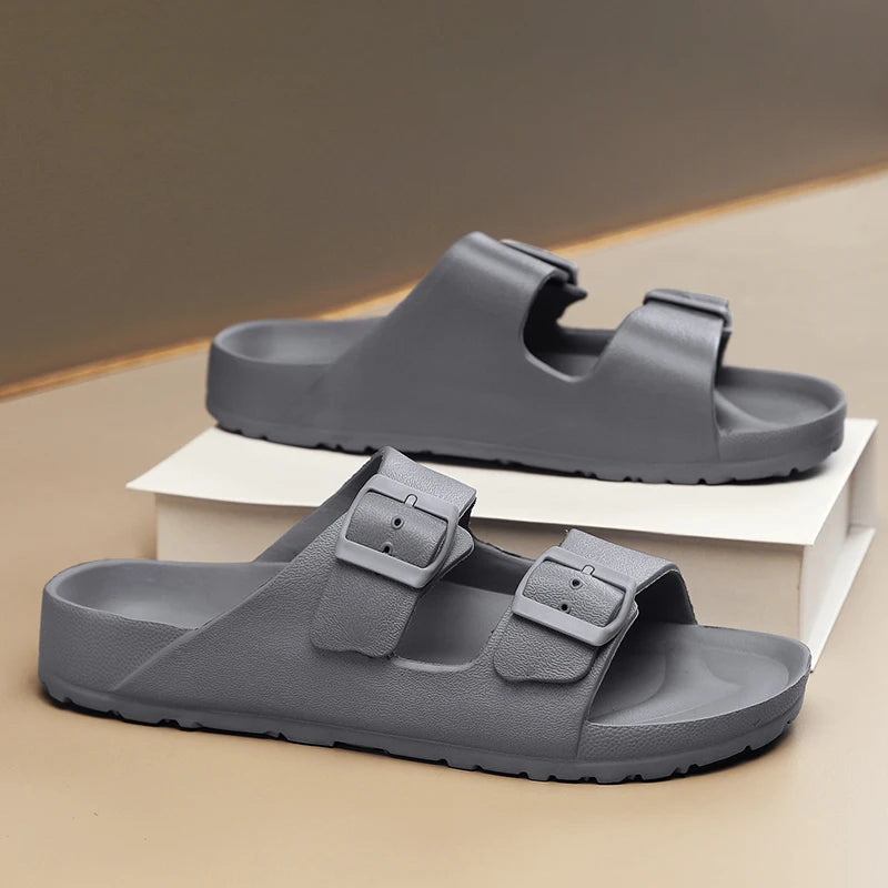 Zapatillas suaves ajustables de verano para hombre, chanclas planas de EVA con forma de nube, sandalias ligeras antideslizantes de Color sólido para playa de talla grande