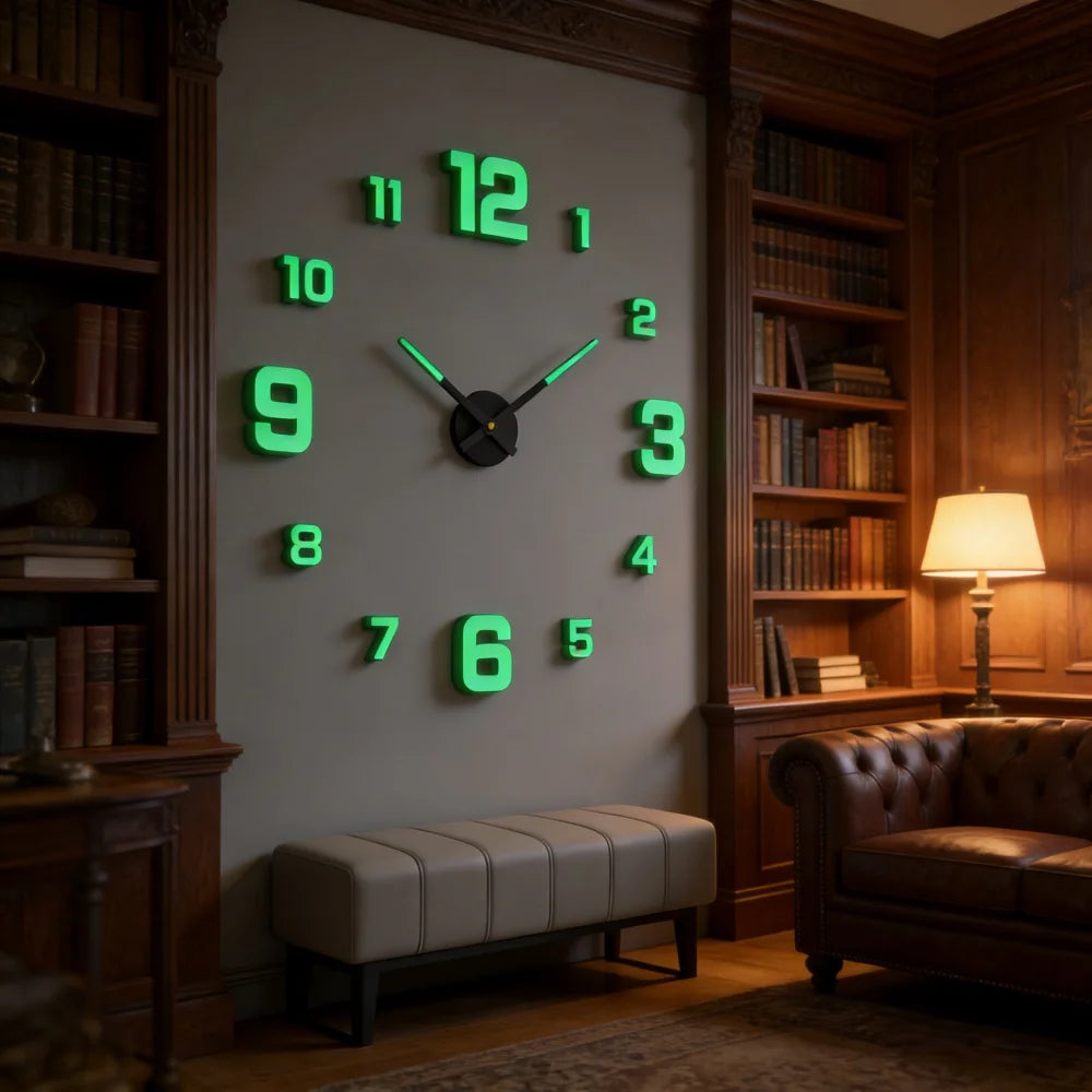 Reloj de pared grande 3D, relojes de pared clásicos luminosos, reloj Digital DIY, relojes de pared, pegatinas, reloj silencioso para el hogar, mesa de salón