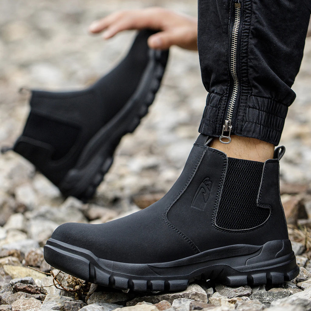 Botas de trabajo de seguridad impermeables para hombre, zapatos con punta de acero, botas tácticas de senderismo y aventura al aire libre, antiimpacto y antipinchazos
