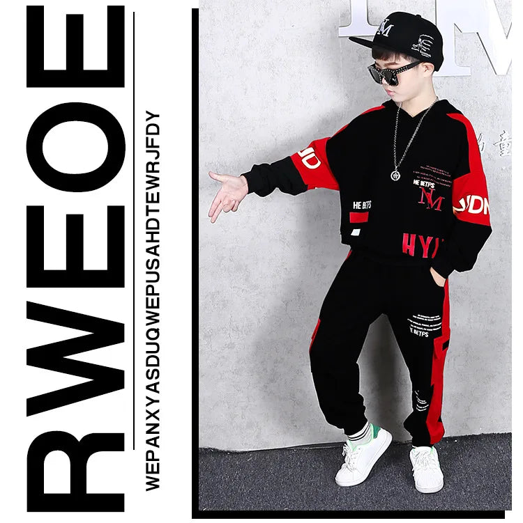 Conjunto Deportivo para Niños Primavera-Invierno 2026, Sudadera con Capucha y Letras + Pantalones con Cordón, Tallas 8, 10, 11, 12 Años
