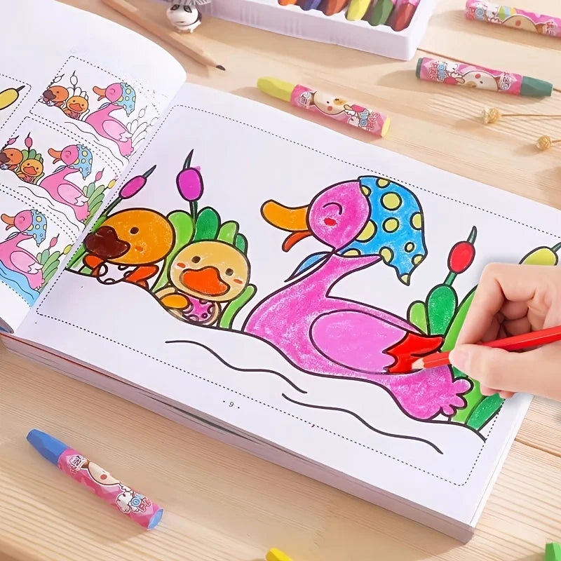 Cuaderno de bocetos de aprendizaje con animales de dibujos animados coloridos, 48 páginas, libro creativo para garabatos y colorear, cuaderno de bocetos interactivo temprano y bonito