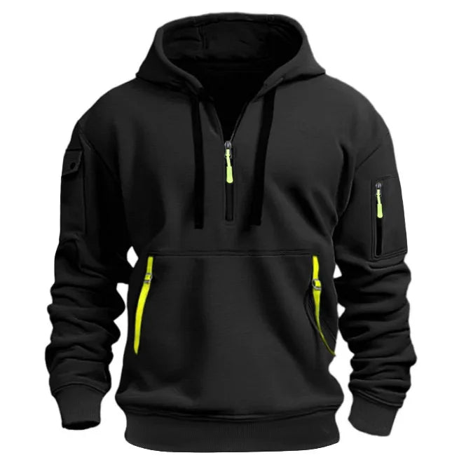 Sudadera deportiva informal para hombre, jersey de manga larga de Color sólido a la moda para primavera y otoño con bolsillo en el brazo y cuerda de tracción de talla grande