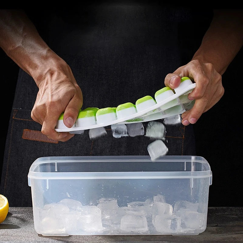 Bandeja para cubitos de hielo, molde de silicona con cubierta cuadrada de 14 cubos, moldes para cubitos de hielo de fácil liberación, barra de cocina de verano, herramientas para hacer bebidas heladas DIY
