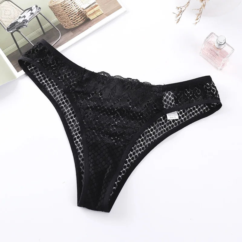 Meet'r-bragas sexis de encaje de cintura baja para mujer, ropa interior transparente de alta elasticidad, Tanga, lencería, Tanga, ropa interior caliente