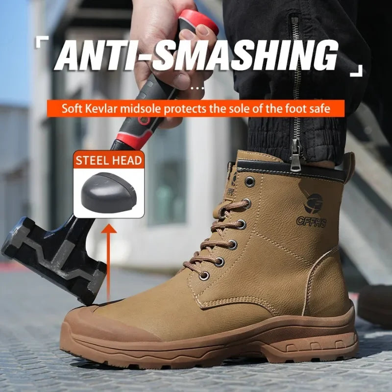 Botas de trabajo de microfibra de alta gama para hombre con puntera de acero para antigolpes y antipinchazos, antipinchazos de Kevlar