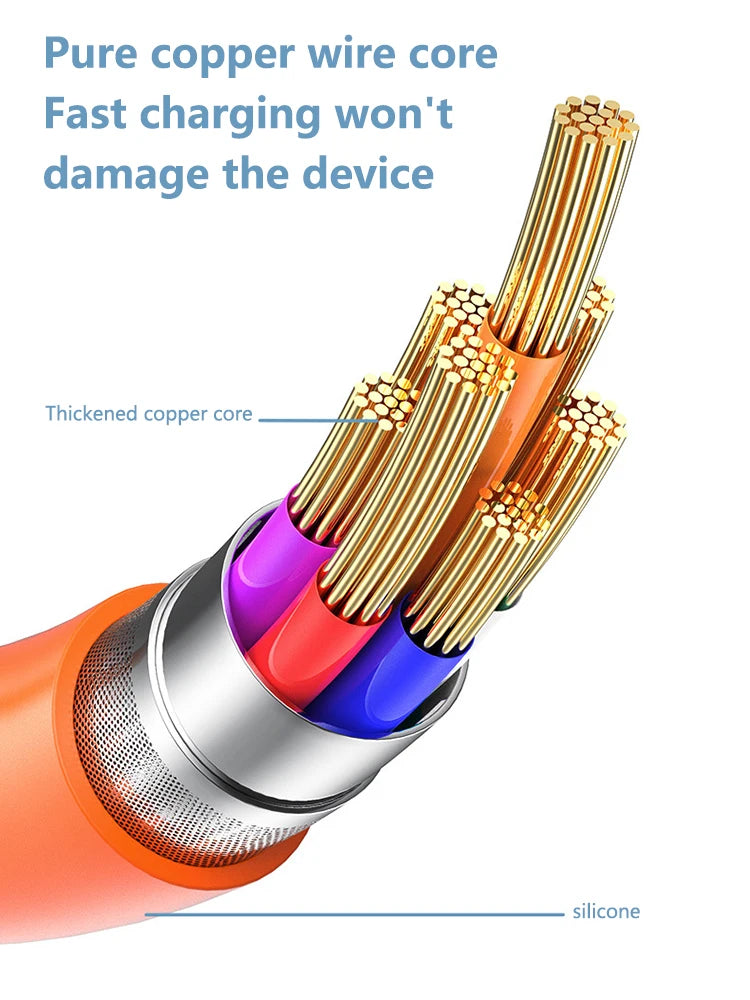 Nuevo Cable de Silicona Líquida Tipo C de Carga Súper Rápida PD de 120w 6A, Cable USB de Carga Rápida de 1M 1.5M 2M, Cable USB C a C