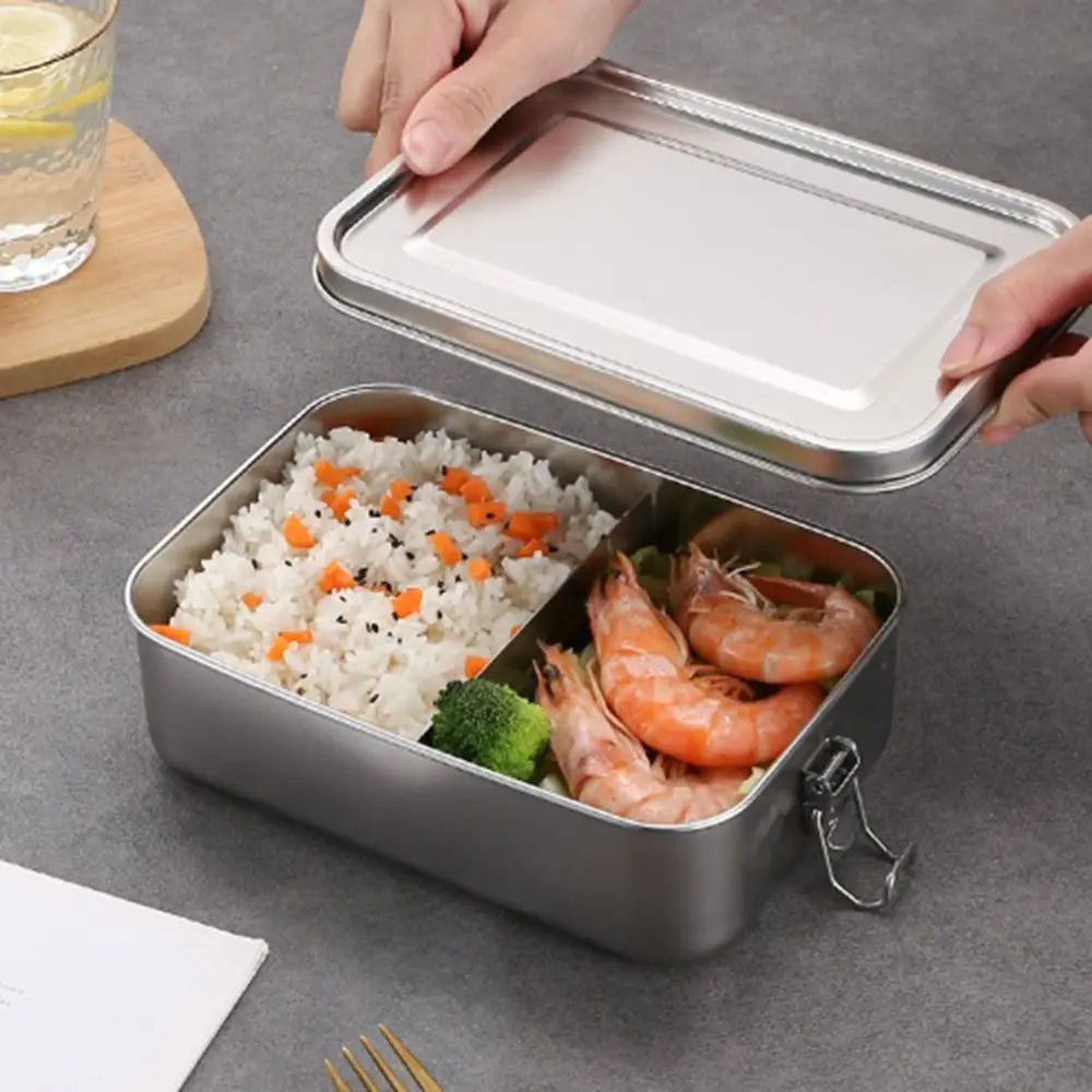 Lonchera Cuadrada de Acero Inoxidable Resistente, Lonchera de Gran Capacidad con Tapa Hermética, Contenedor de Almuerzo a Prueba de Fugas para Exteriores