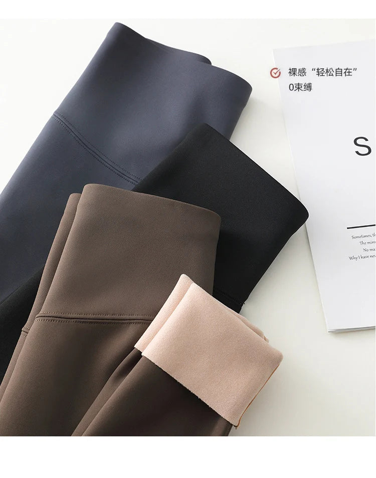 BIVIGAOS-mallas gruesas de terciopelo de Alpaca para mujer, mallas de tiburón negro, cintura alta, ajustadas, sin costuras, cálidas, para otoño e invierno