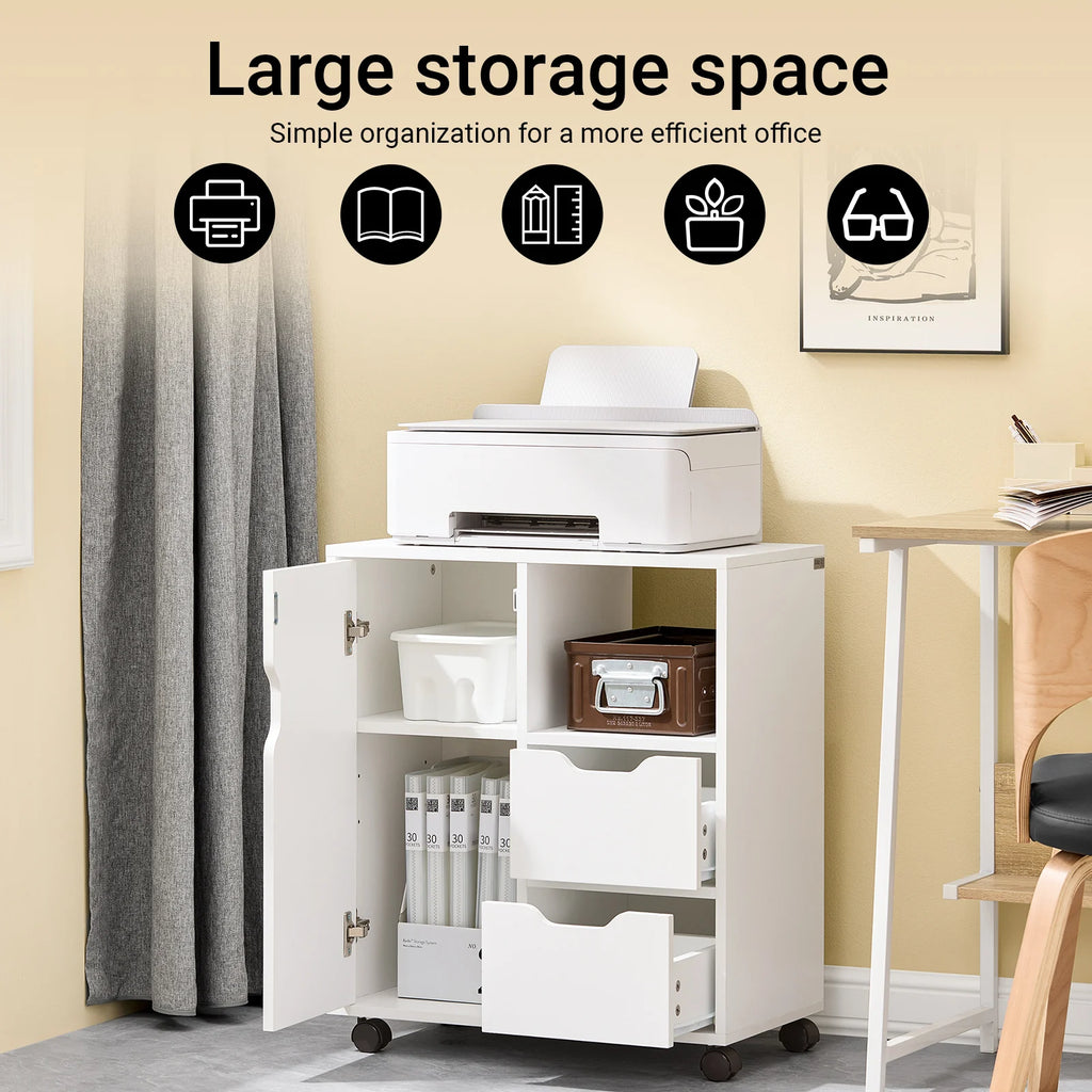SoBuy FBT105-W mesa impresora con 2 cajones y 1 puerta archivos armario rollo contenedor carrito de oficina carrito lateral contenedor de oficina Blanco