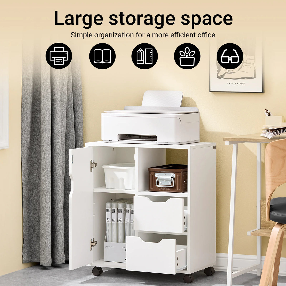 SoBuy FBT105-W mesa impresora con 2 cajones y 1 puerta archivos armario rollo contenedor carrito de oficina carrito lateral contenedor de oficina Blanco
