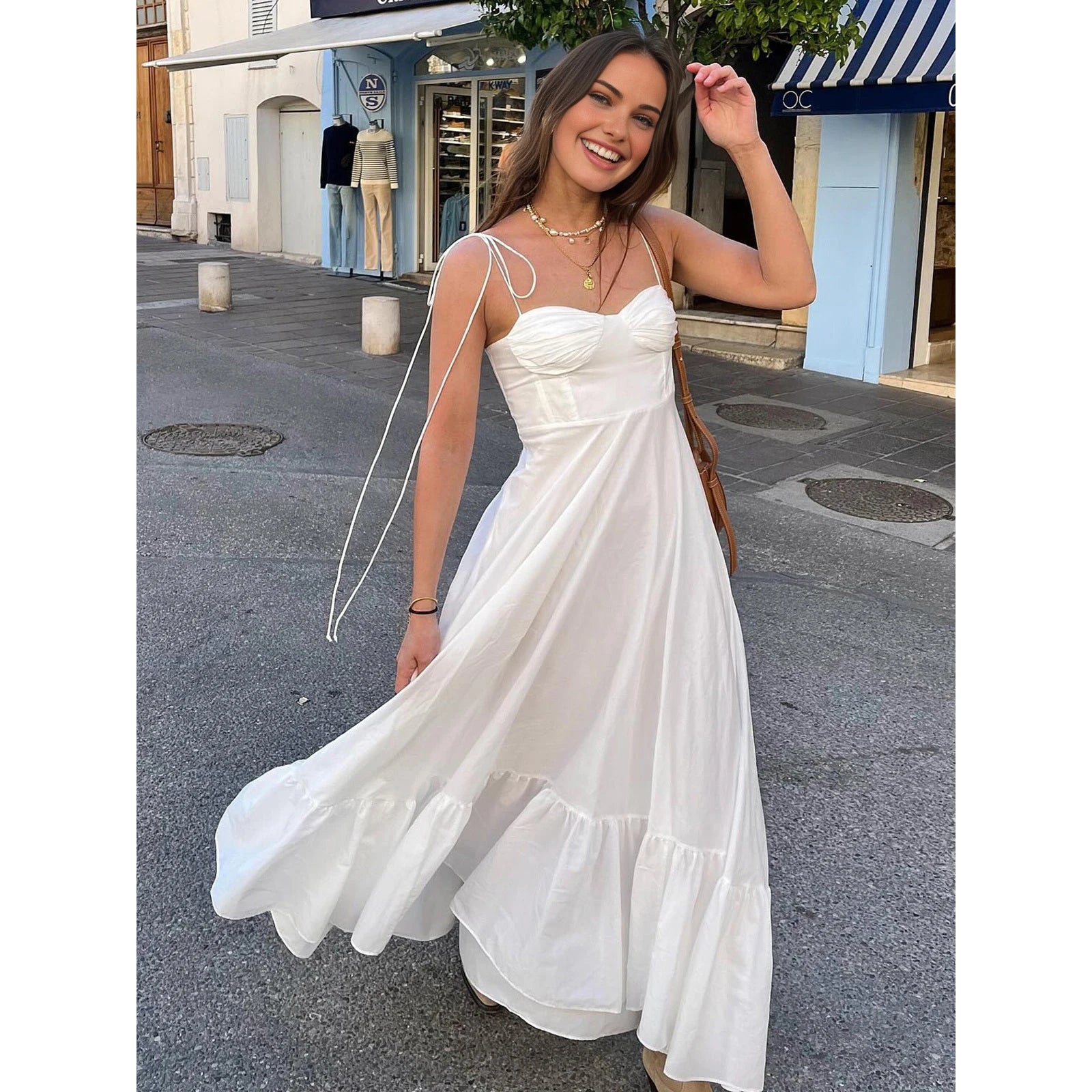 Ashgaily White Dress Women Halter Cotton Long Dress Lace Elegant Party Outfits Ladies Sexy Club Clothes