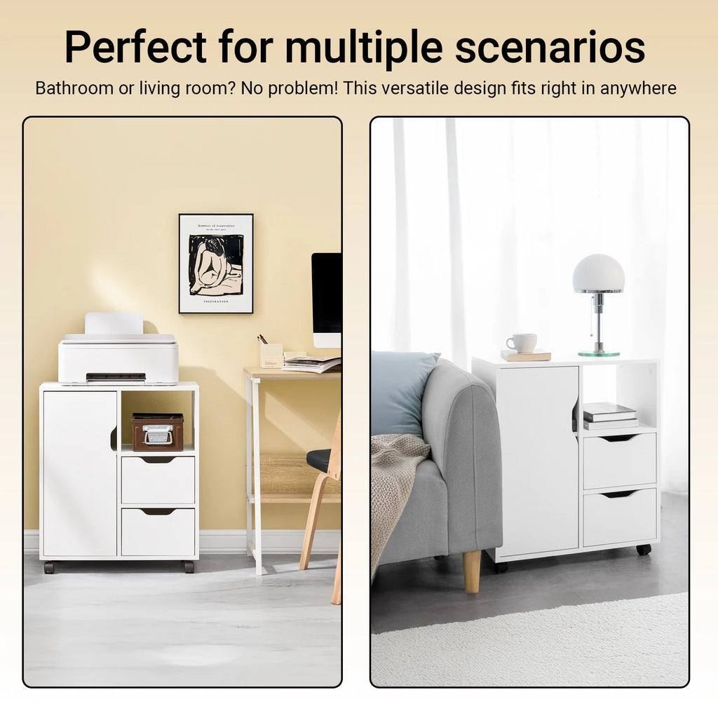 SoBuy FBT105-W mesa impresora con 2 cajones y 1 puerta archivos armario rollo contenedor carrito de oficina carrito lateral contenedor de oficina Blanco