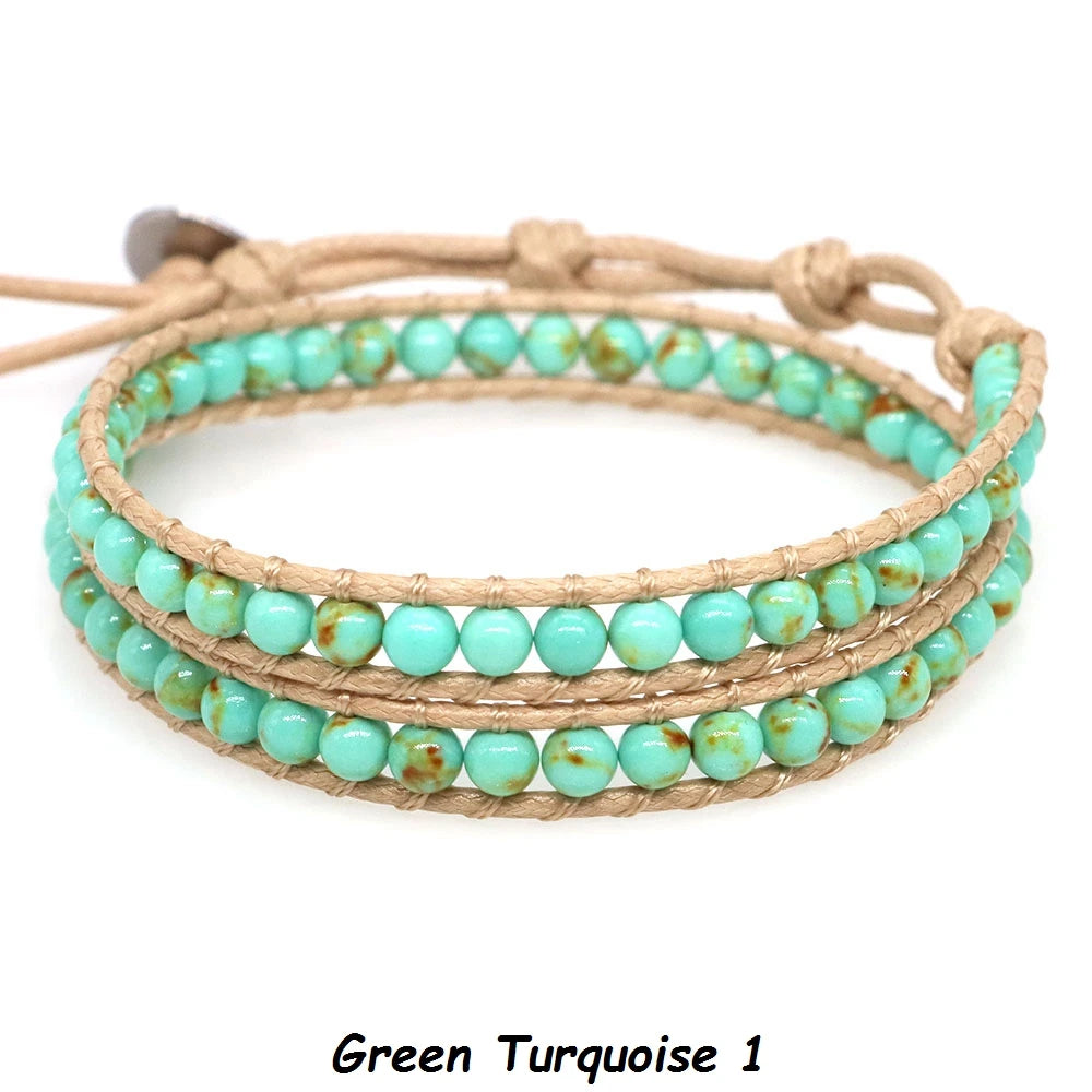Pulsera de cuentas bohemias de piedra Natural, lapislázuli, 2 hebras, brazalete tejido de cuerda de cuero multicapa para mujeres y hombres, regalo de joyería