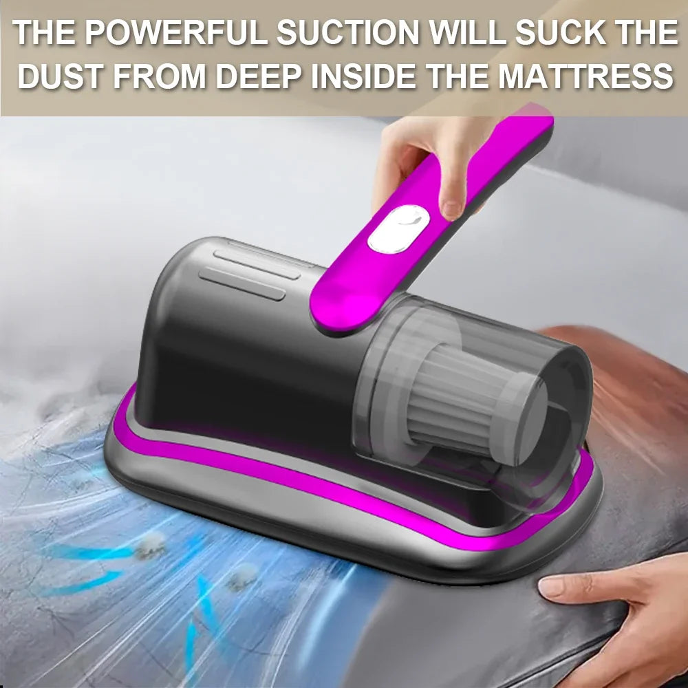Aspirador de colchón de mano inalámbrico con filtro HEPA de luz UV-C y vibración ultrasónica 12KPa para cama, sofá, asiento de coche y alfombra