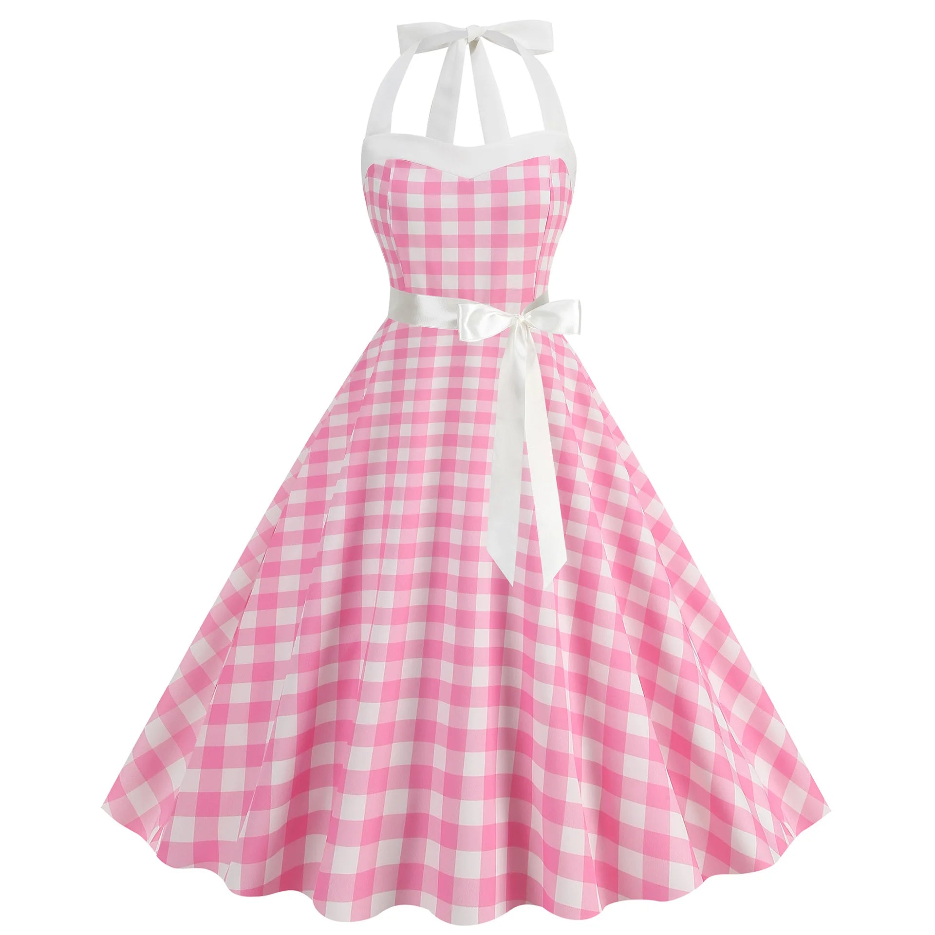 Elegante Vestido de Mujer con Estampado de Puntos, Estilo Hepburn de los Años 50 y 60, Vestido Vintage Sexy con Cuello Halter, Estilo Rockabilly Retro para Fiesta u Oficina, Vestido Pinup 2026