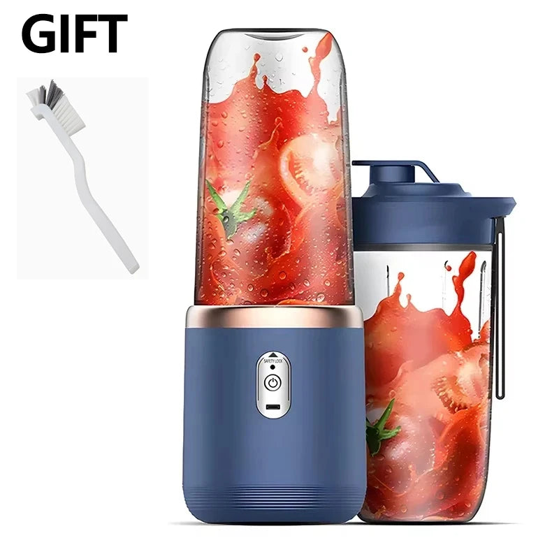 Vaso Mezclador Portátil USB, Mini Licuadora Personal de Mano para Viajes, Vasos Individuales o Dobles para Batidos de Frutas y Verduras, con Cepillo de Limpieza