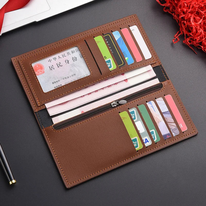 Nueva cartera larga estilo libro de cheques de Color café para hombre de gran capacidad PU Retro largo para hombres con ranuras para tarjetas con ventana de identificación