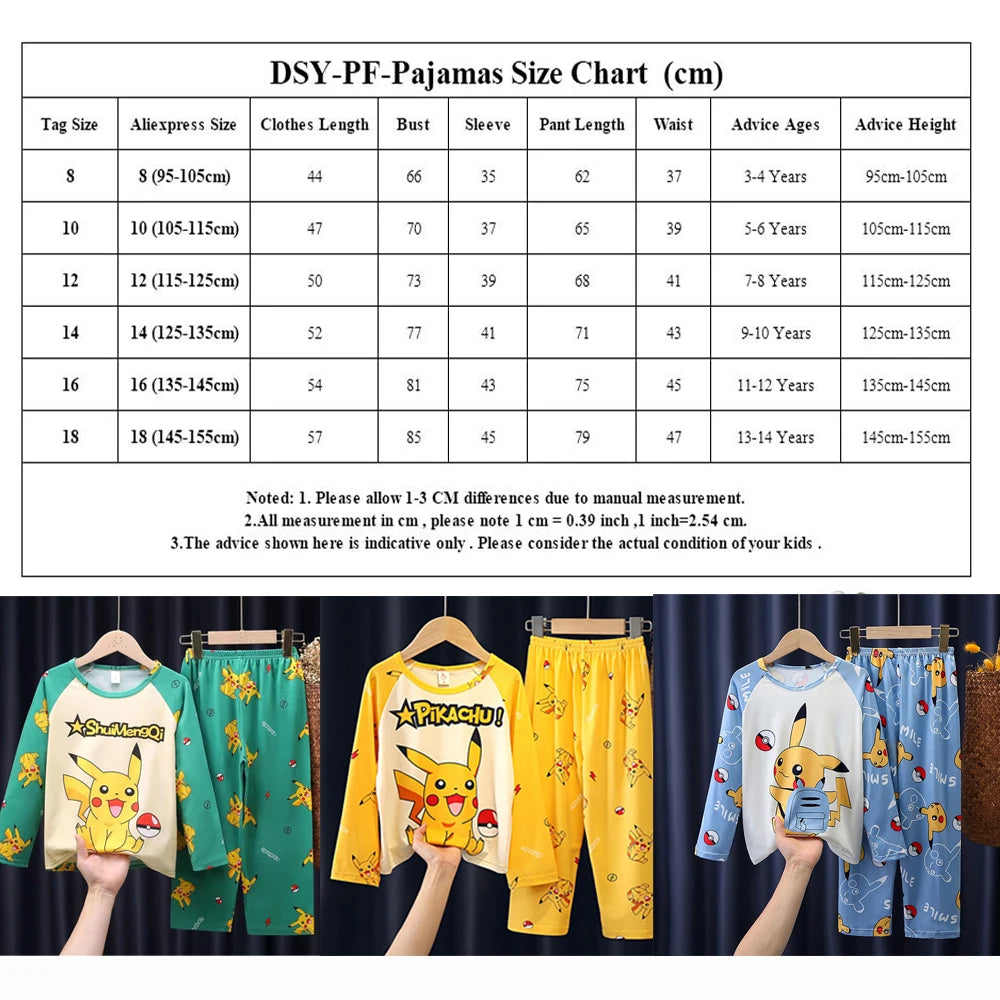 Pijamas de dibujos animados para niños de 3 a 5, 7, 9, 11 y 13 años, conjuntos de ropa para el hogar para niños, pijamas de Pikachu de manga larga para niñas, ropa de descanso para adolescentes