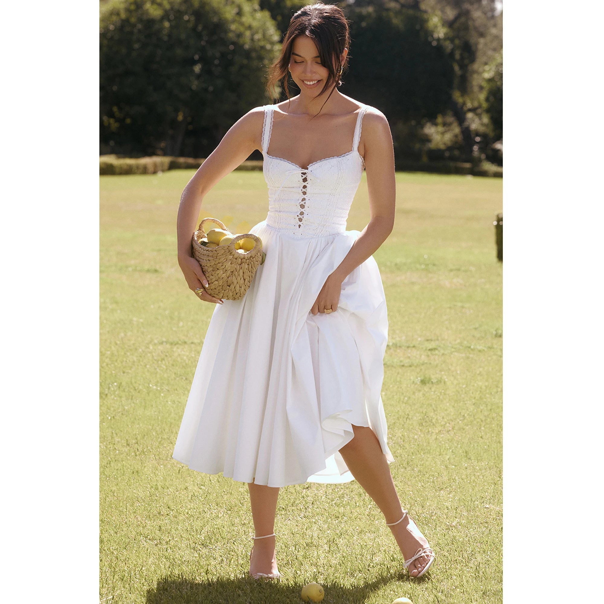 Ashgaily White Dress Women Halter Cotton Long Dress Lace Elegant Party Outfits Ladies Sexy Club Clothes