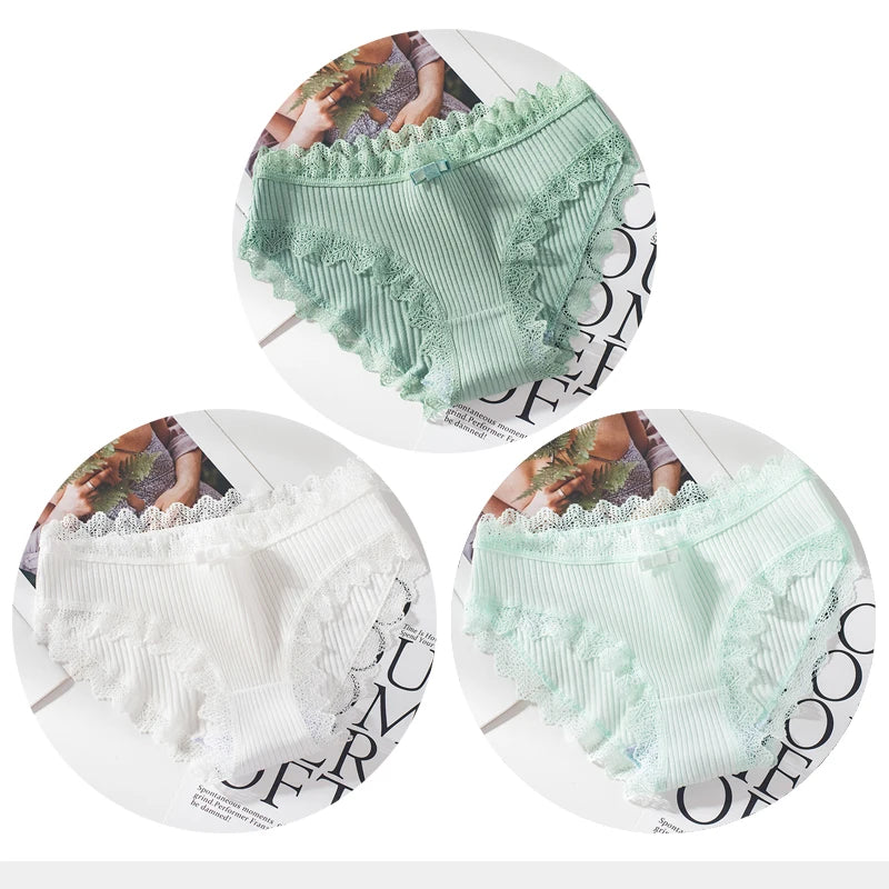 Bragas de algodón para mujer, bragas de encaje sexis, bragas de Color sólido para niñas, juego de ropa interior, ropa interior, Dropshipping 3 unids/lote