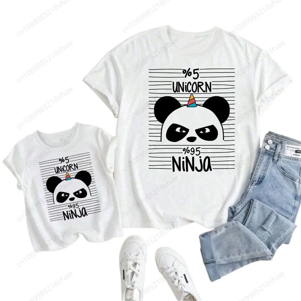 Camiseta de verano para niños y niñas, ropa blanca con Panda de dibujos animados