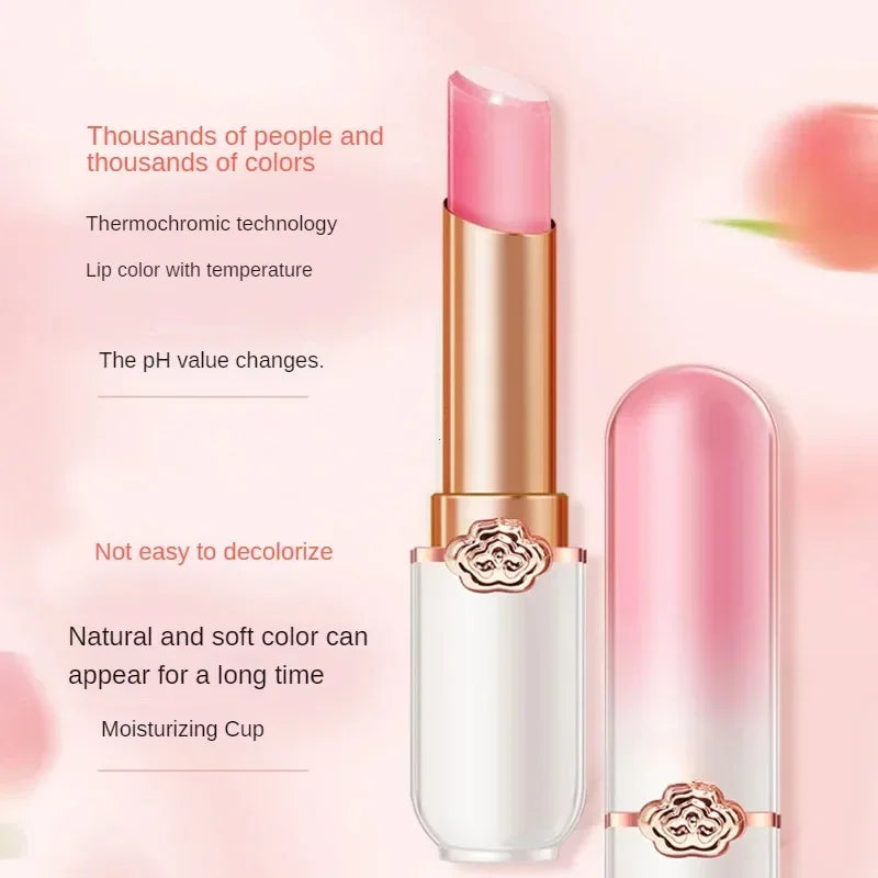 Bálsamo labial de Color melocotón, lápiz labial con cambio de temperatura de cristal, brillo de labios hidratante de larga duración, maquillaje, cuidado de labios, cosmético de reparación
