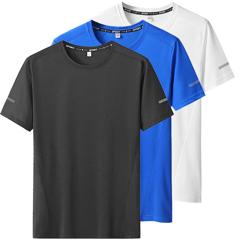Camiseta deportiva de verano para hombre, camisetas de secado rápido de talla grande 6XL/7XL, camiseta de manga corta con cuello redondo de gran tamaño para Fitness y correr, 3 uds.