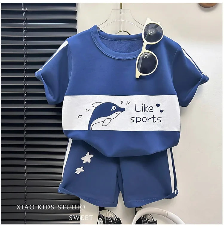 Traje de manga corta para niños, conjunto a rayas para niñas y niños, Tops de verano + ropa corta para bebés, novedad de 2024