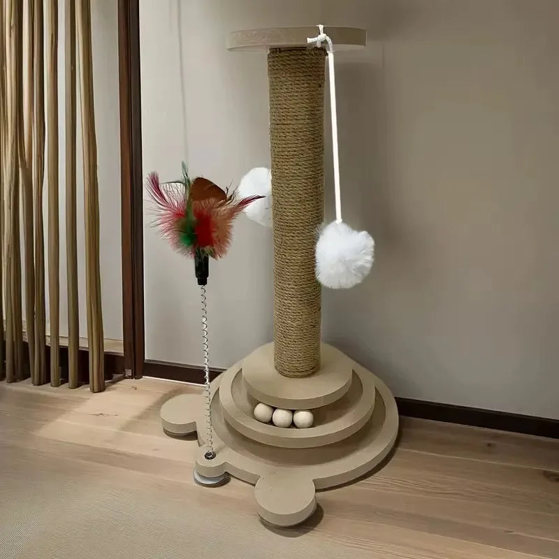 Rascador para Gatos Resistente – Sisal Antiparasitario, Rascador Giratorio y Varita de Juego Colgante